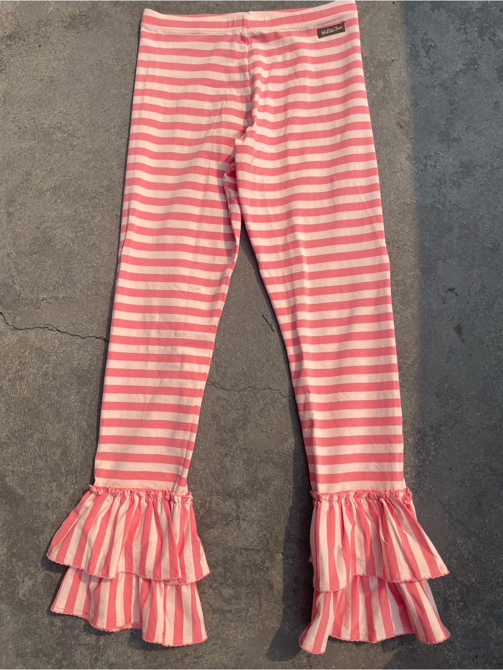 Matilda Jane Pink and White Striped Ruffle Hem Leggings